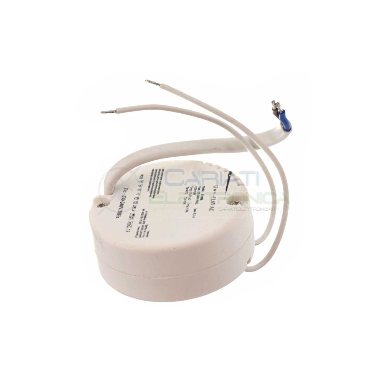 TRASFORMATORE ELETTRONICO ROTONDO BIANCO 50VA 230Vac 12Vac singola uscita