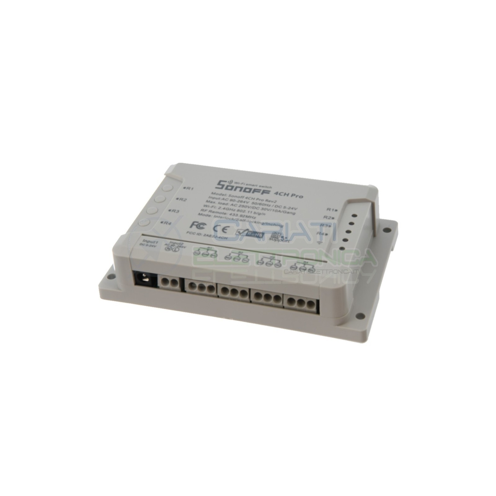CENTRALINA RELè WIFI INTERNET INTERRUTTORE PULSANTE A 4 CANALI 5V 12V 24V 220V 10A Sonoff 4CH Pro