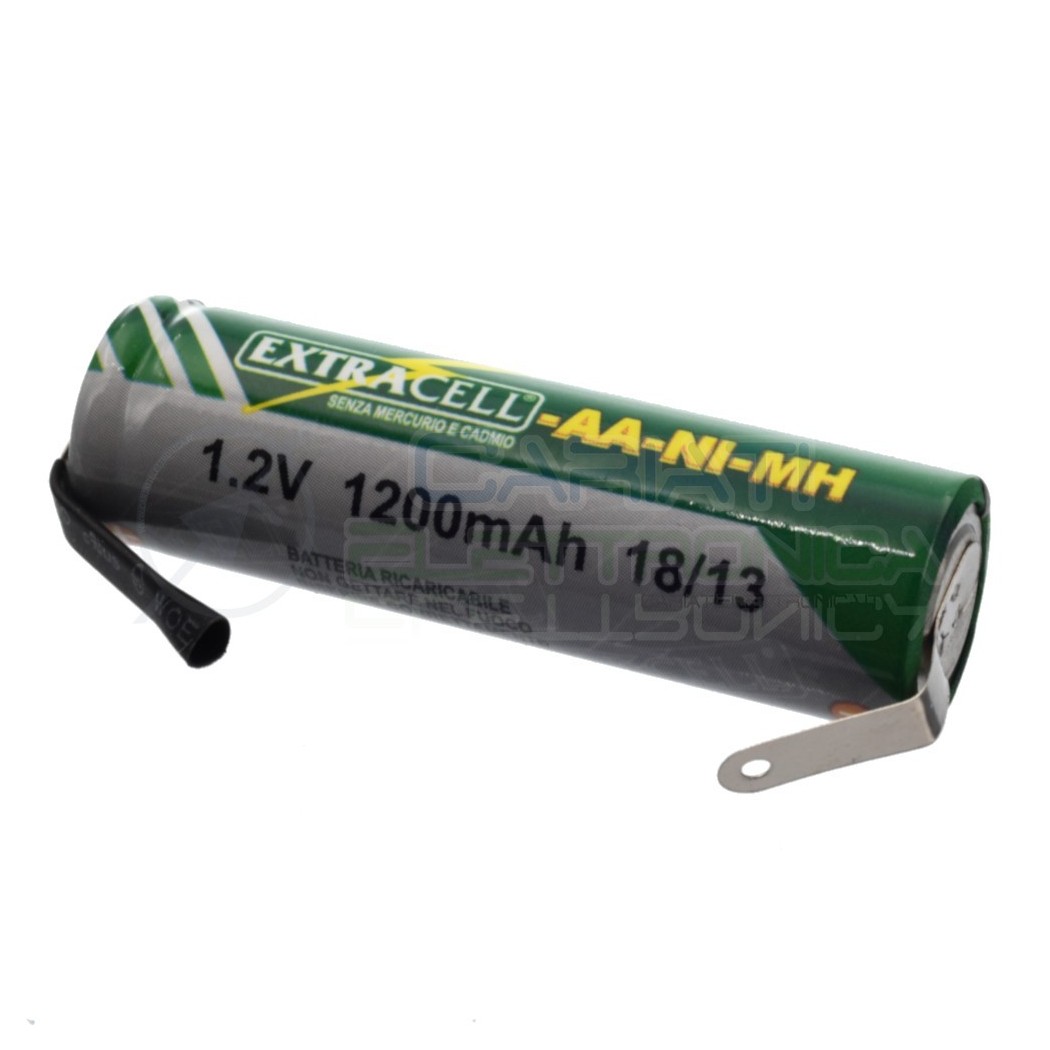 Batteria 1,2V AA Stilo 1200mAh Ricaricabile NiMh 1,2 Volt con terminali a saldare Extracell