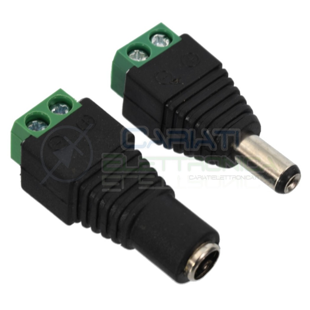 Coppia KIT Adattatore Connettore di alimentazione spina presa DC 5,5 x 2,1 mm con morsetti a viteCariati Elettronica