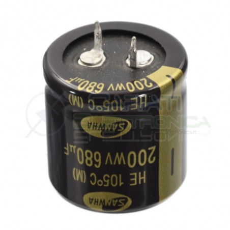 Condensatore Elelettrolitico SNAP IN 680uF 200V 30 X 30 mm 105° PASSO 10mm Samwha Samwha