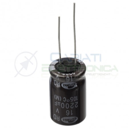 5 PEZZI CONDENSATORE ELETTROLITICO SAMWHA 2200uF 2200 uF 16V 105°C 12x20 mm Passo 5mm Samwha