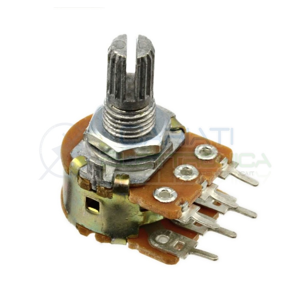 POTENZIOMETRO STEREO LOGARITMICO 22Kohm 22 Kohm A22K PERNO 15mm Monogiro