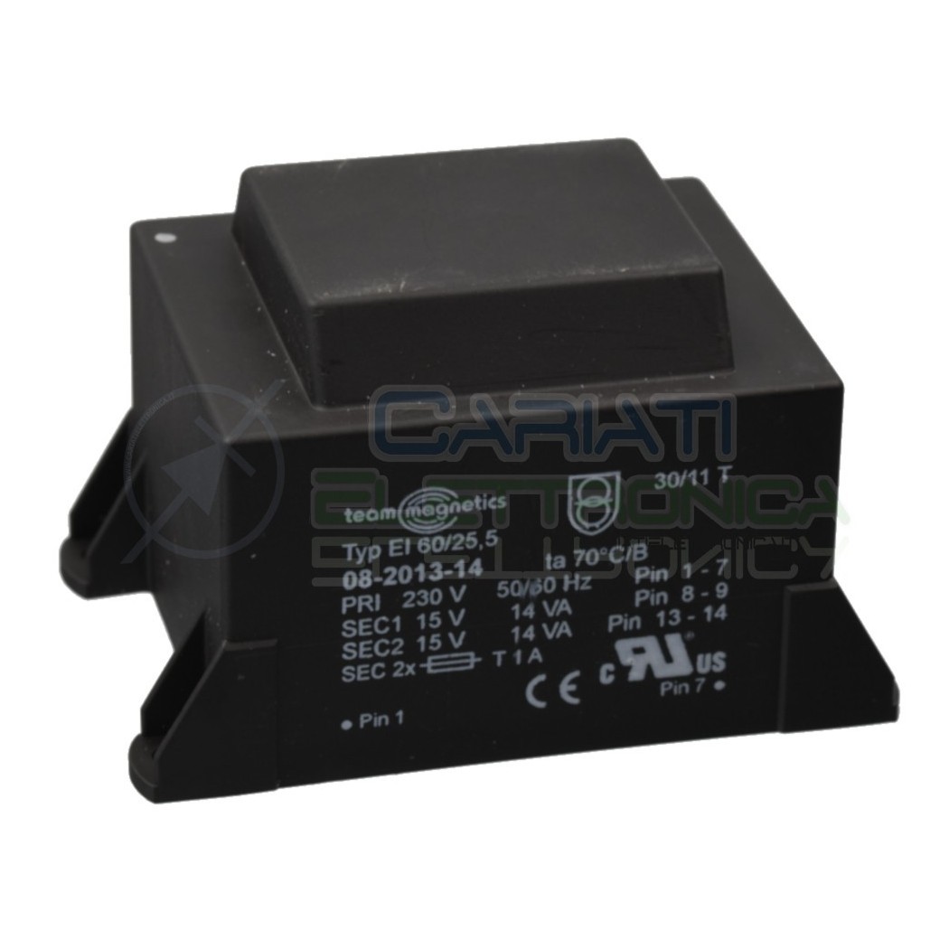 Trasformatore alimentatore incapsulato 28VA 15V Ingresso 230V Ac Uscita 2 x 15V