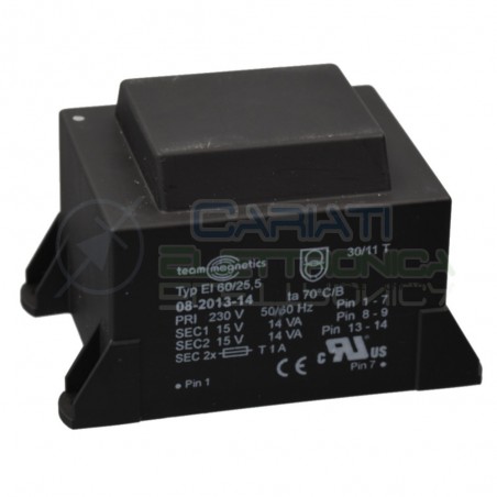 Trasformatore alimentatore incapsulato 28VA 15V Ingresso 230V Ac Uscita 2 x 15V