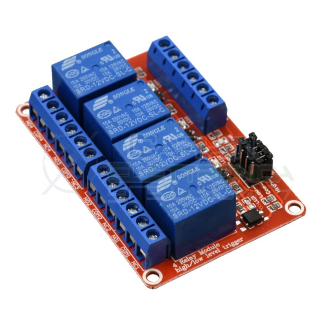 Scheda 4 Relay Relè bobina 12V Dc Singolo Scambio Songle SRD-12VDC-SL-C Spdt 250V 10A Generico