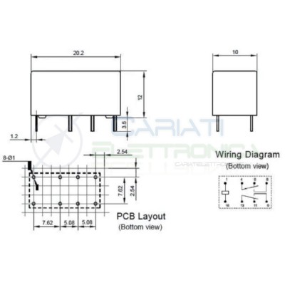 Relay Relè 3V Dc 1A HK19F-DC-3V-SHG DPDT Doppio Scambio 2 Scambi Circuito Stampato Pcb HONGFA RELAY