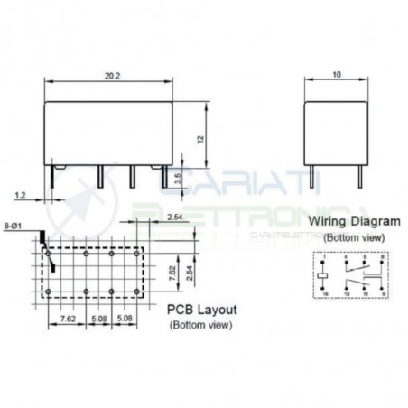 Relay Relè 3V Dc 1A HK19F-DC-3V-SHG DPDT Doppio Scambio 2 Scambi Circuito Stampato Pcb HONGFA RELAY