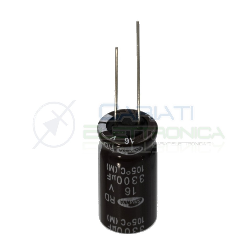 2 PEZZI CONDENSATORE ELETTROLITICO 3300uF 3300 uF 16V 105° 12x25mm Passo 5mm Samwha