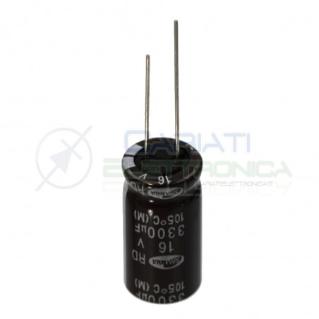 2 PEZZI CONDENSATORE ELETTROLITICO 3300uF 3300 uF 16V 105° 12x25mm Passo 5mm Samwha