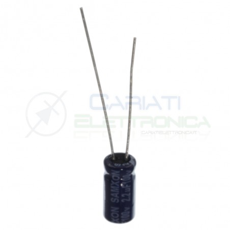 10 PEZZI CONDENSATORE ELETTROLITICO 2,2uF 2,2 uF 100V 85° 5x11 mm Passo 2mm Samxon