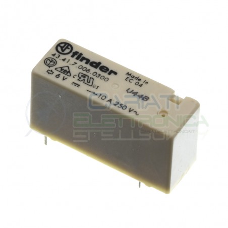Relè relay Finder Bobina 6V 43.41.7.006.0300 SPST per pcb singolo contatto 10A 250VFinder