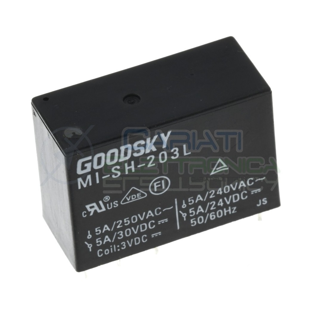 Relè relay Goodsky Bobina 3V MI-SH-203L DPDT per pcb doppio contatto 5AGoodsky