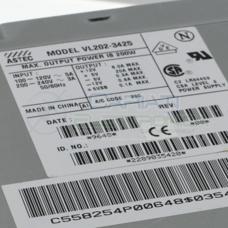 Alimentatore TX Astec VL202-3425 220V 200Watt uscita 12V 8A e 5V 20A
