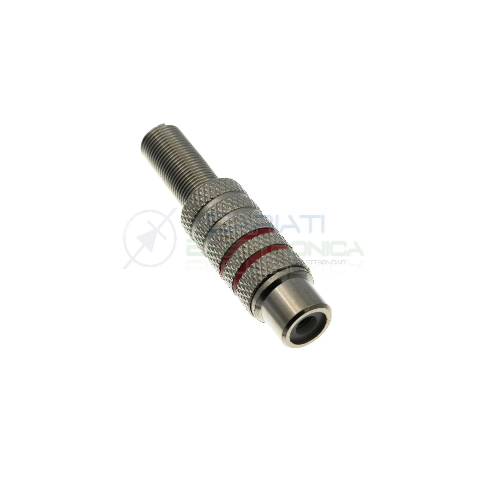 Presa Rca femmina volante in metallo nichelato Rossa con molla guidacavo