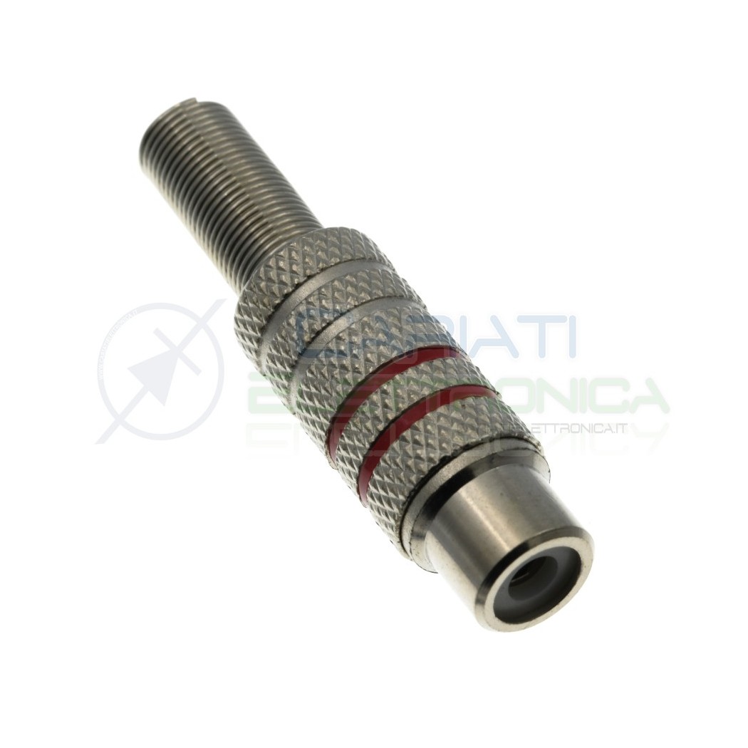 Presa Rca femmina volante in metallo nichelato Rossa con molla guidacavo