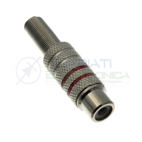 Presa Rca femmina volante in metallo nichelato Rossa con molla guidacavo