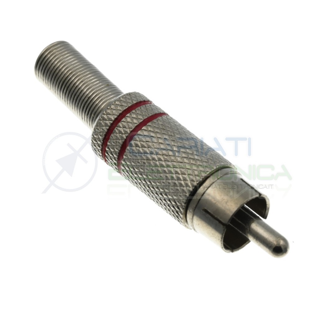 Presa Rca Maschio volante in metallo nichelato Rossa con molla guidacavo