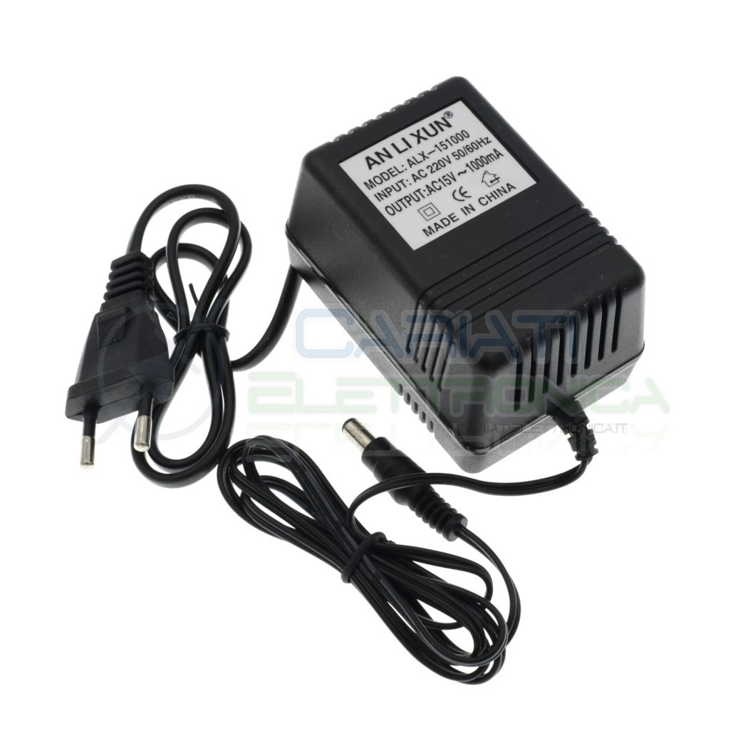 Alimentatore con uscita 15V Ac 1A ingresso 230Vac e plug 2.1/5.5mmGenerico