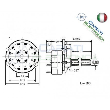 Selettore rotativo 3 vie 4 posizioni CommutatoreGenerico
