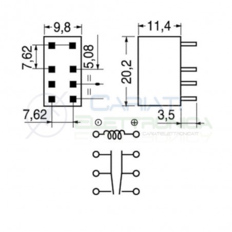 Relè Doppio Scambio N4078-2C-12V-0.2W 12Vdc 12V DPDT 2A HONGFA RELAY