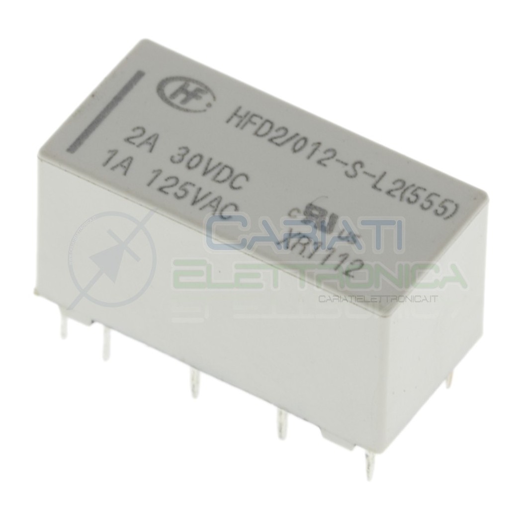Relè Bistabile Hongfa HDF2/012-S-L2 DPDT Bobina 12V corrente max 2AHONGFA RELAY