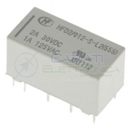 Relè Bistabile Hongfa HDF2/012-S-L2 DPDT Bobina 12V corrente max 2AHONGFA RELAY