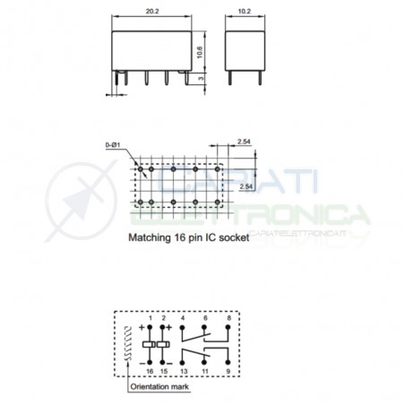 Relè Bistabile Hongfa HDF2/012-S-L2 DPDT Bobina 12V corrente max 2AHONGFA RELAY