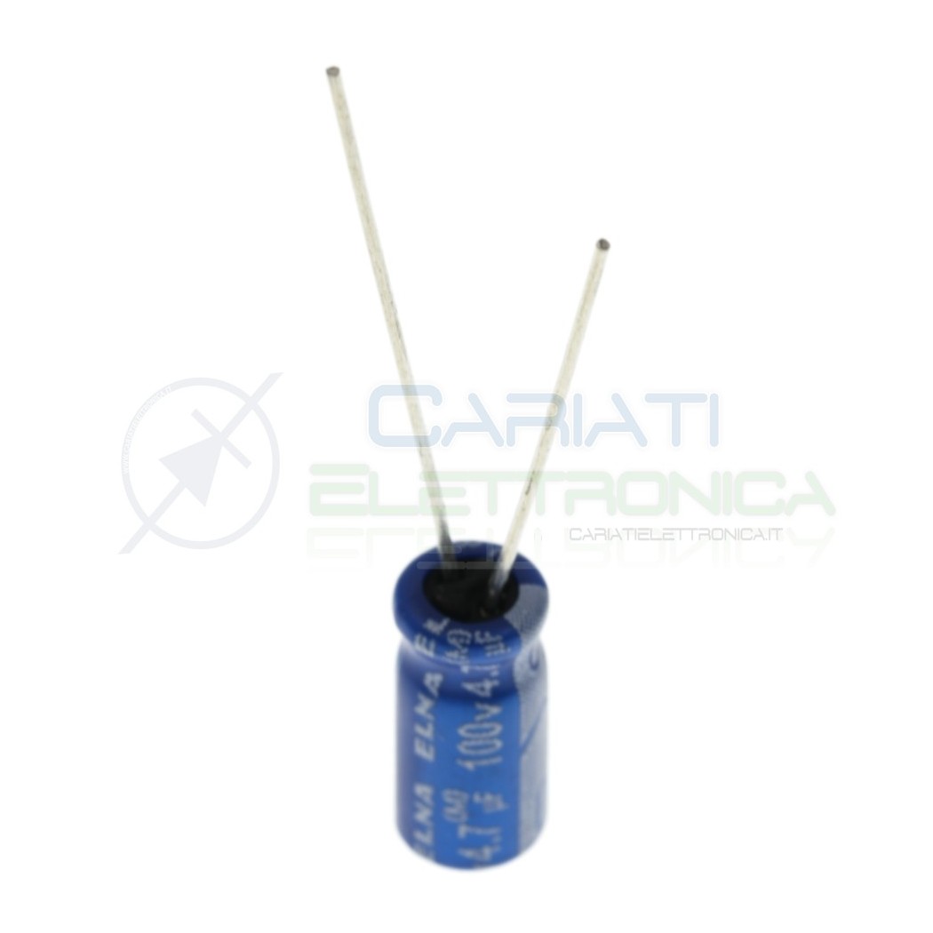 5 PEZZI CONDENSATORE ELETTROLITICO 4,7uF 4,7 uF 100V 105° 5x11 mm Passo 2mm Elna