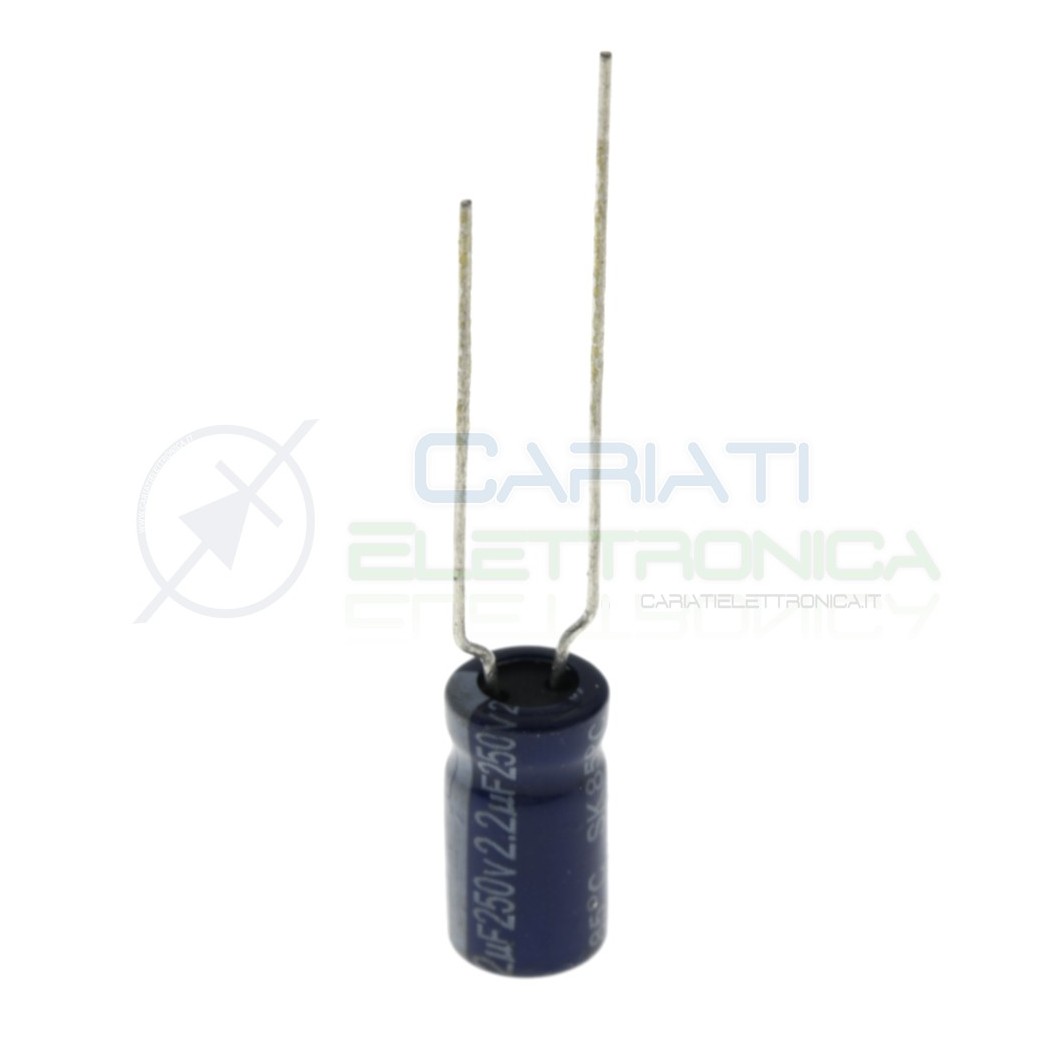 10 Pezzi Condensatore Elettrolitico 2,2uF 2,2 uF 250V 85° 6x11 mm Passo 5mm Yageo