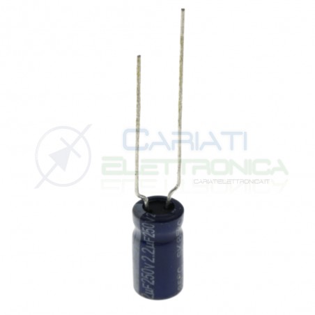 10 Pezzi Condensatore Elettrolitico 2,2uF 2,2 uF 250V 85° 6x11 mm Passo 5mm Yageo