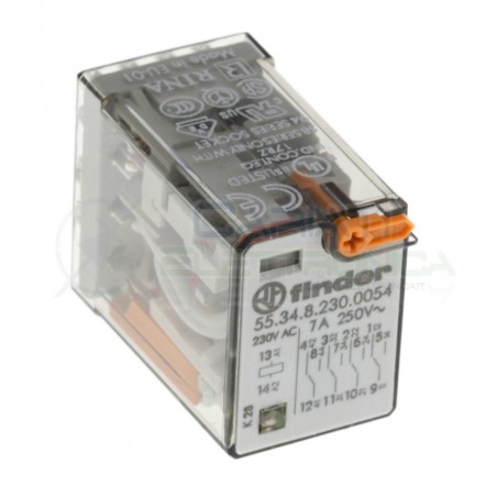 Relè Finder serie 55 7A 4PDT Bobina 230V ac 55.34.8.230.0054 14 pin Finder