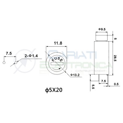 copy of PORTAFUSIBILE PER FUSIBILE 5X20 IN VETRO O CERAMICO PCB PORTA