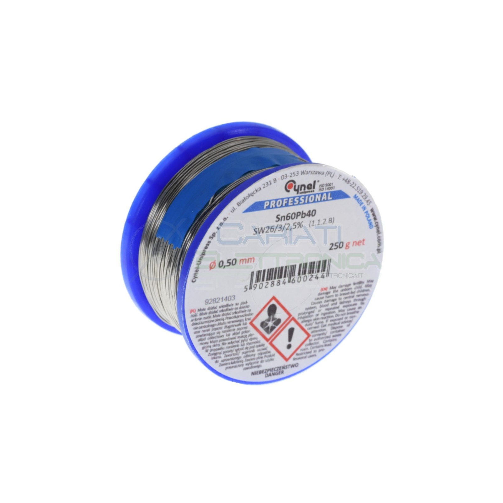 250g Bobina rotolo stagno Diamentro 1 mm Sn 60 Pb 40 60-40 flux 2.5% Cynel 0,25 kg Cynel