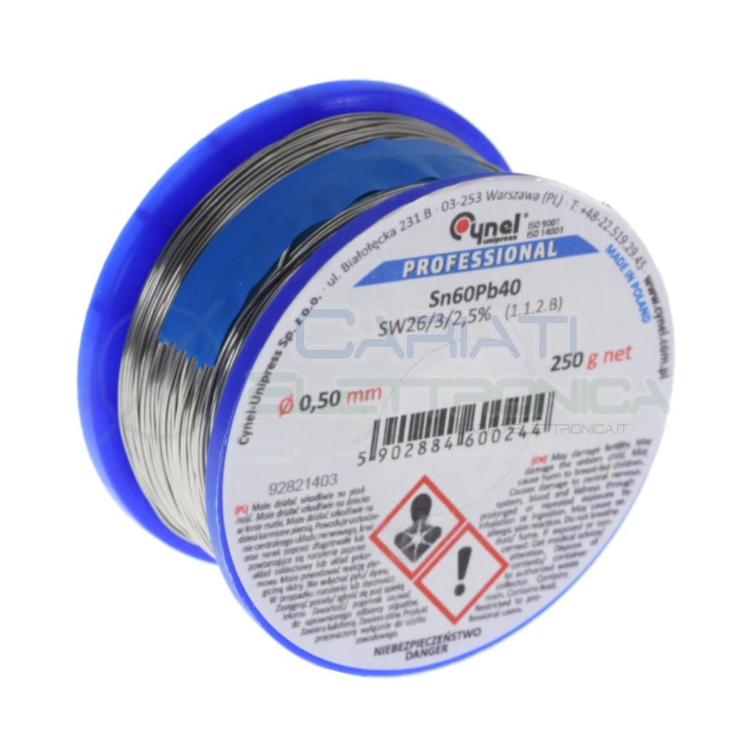 50gr BOBINA ROTOLO STAGNO 0.5mm Sn 63 Pb 37 Flux 1.2Cynel