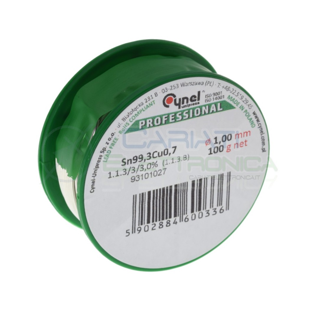 100gr Reel soldering wire 1mm Diameter flux 3% Sn 99,3 Cu 0.7 99,3-0,7 CynelCynel