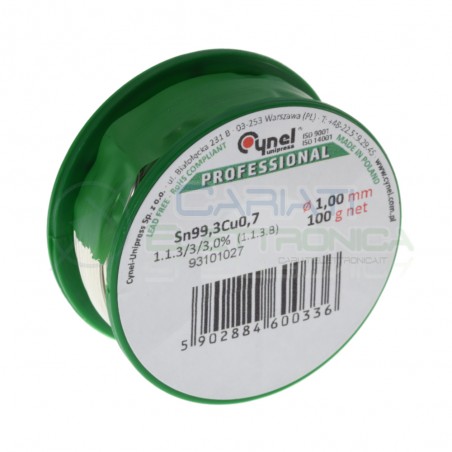 100gr Reel soldering wire 1mm Diameter flux 3% Sn 99,3 Cu 0.7 99,3-0,7 CynelCynel