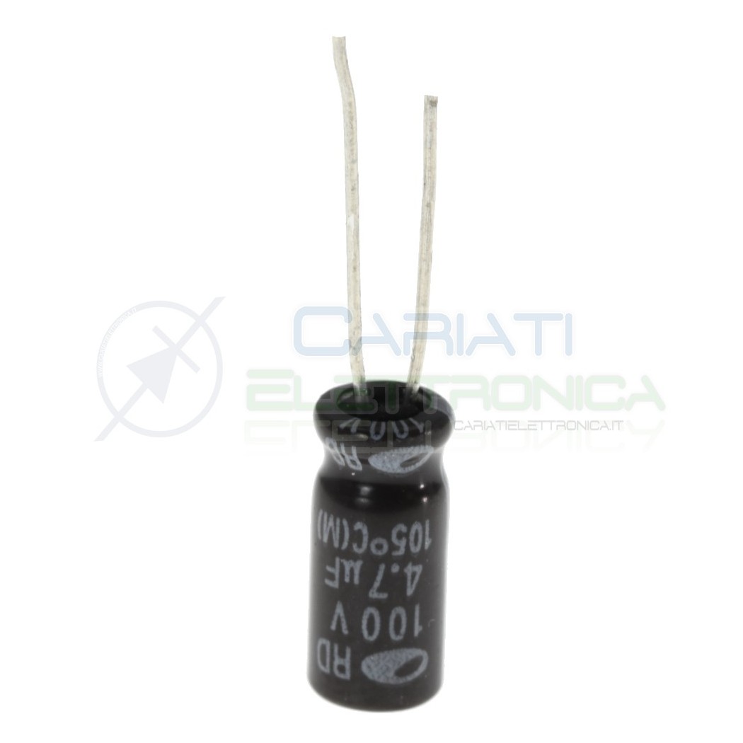 10 Pezzi Condensatore elettrolitico 4,7uF 4,7 uF 100V 105° 5X11 mm Passo 2,5mm Samwha