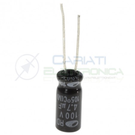 10 Pezzi Condensatore elettrolitico 4,7uF 4,7 uF 100V 105° 5X11 mm Passo 2,5mm Samwha