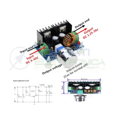 Alimentatore Convertitore Regolatore Step-Down DC-DC 8A 200W 4-40V a 1.25-36V Generico