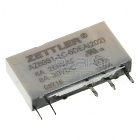 Relè singolo scambio Zettler AZ6991-1C-5DEA bobina 5V Spdt 6A 250Vac 24Vdc Zettler