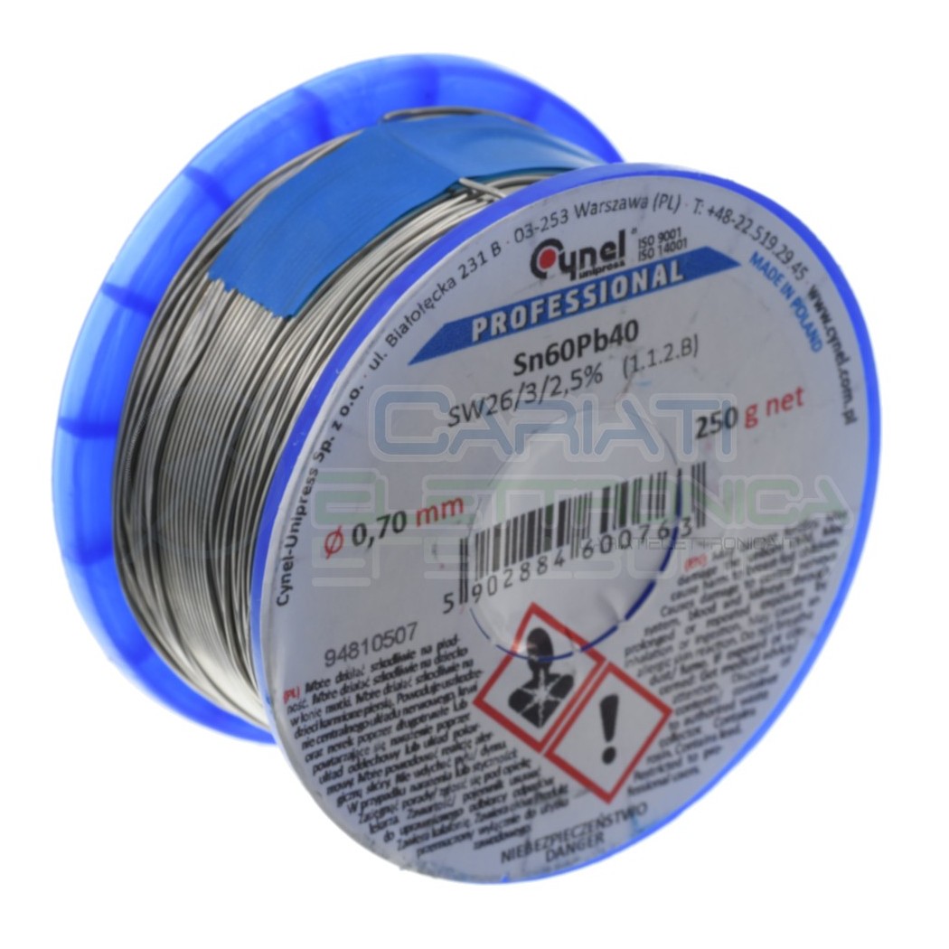 250 gr Reel soldering wire 0.7 mm Diameter flux 2,5% Sn 60 Pb 40 Sn60Pb40 CynelCynel