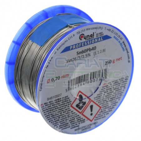 250 gr Reel soldering wire 0.7 mm Diameter flux 2,5% Sn 60 Pb 40 Sn60Pb40 CynelCynel