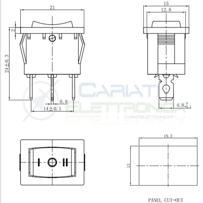 10 pezzi Interruttore Deviatore a Bilanciere ON OFF ON 3 PIN 250V 6A 20mm SPDT