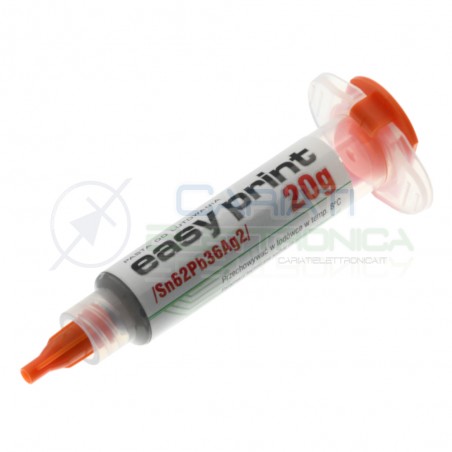 Stagno liquido Solder Paste 20gr PB FREE Sn62 Pb36 Ag2 SMD Pasta Saldante AgThermopasty