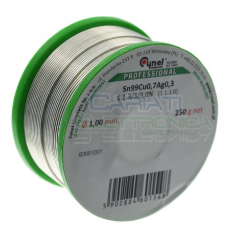 250g Bobia rotolo stagno 1mm Sn99 Cu0.7 Ag0.3 flux 3% lead free Cynel