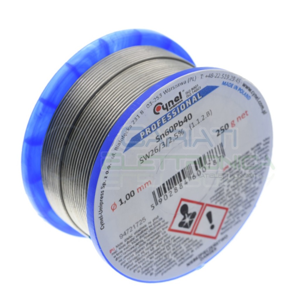 250g Bobina rotolo stagno 1mm Sn60 Pb40 flux 2.5% Cynel