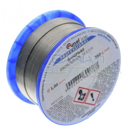 250g Bobina rotolo stagno 1mm Sn60 Pb40 flux 2.5% Cynel