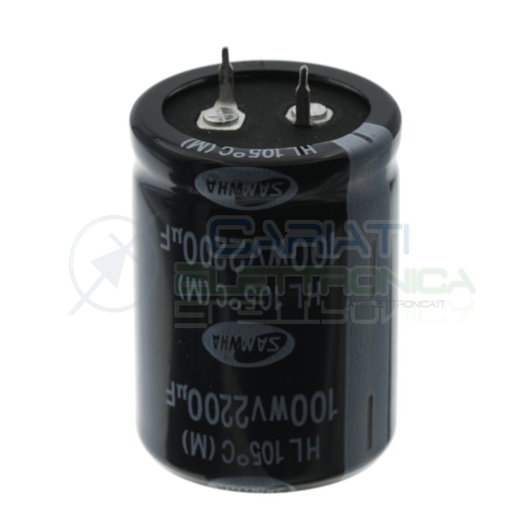 Condensatore elettrolitico Snap-in SAMWHA 2200 uF 100V 105°C 30x40mm passo 10mm Samwha