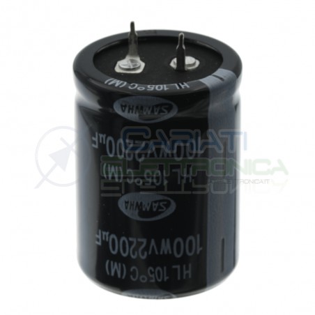 Condensatore elettrolitico Snap-in SAMWHA 2200 uF 100V 105°C 30x40mm passo 10mm Samwha